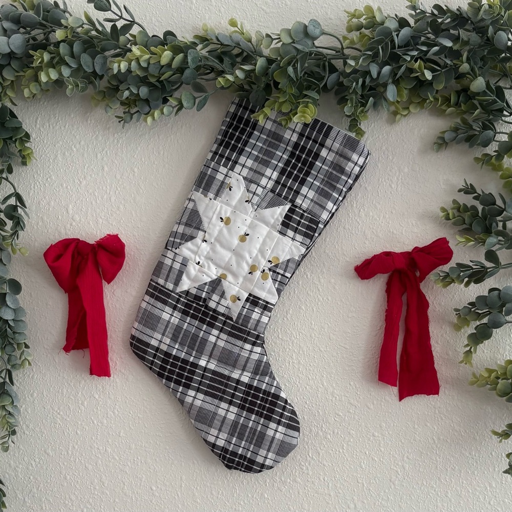 Plaid Christmas Stocking with Star Design